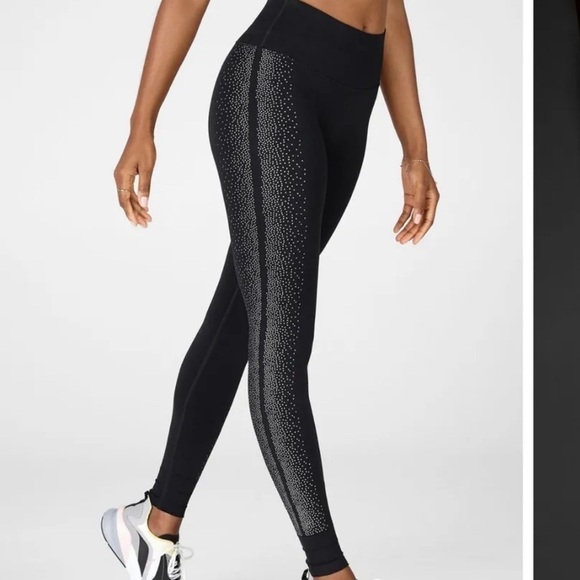 Fabletics Pants - Reflective Legging Fabletics High-Waisted Sculptknit Black Silver Size Small
